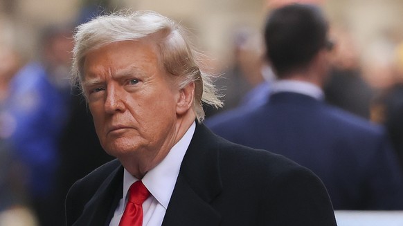 Former President Donald Trump arrives for a press conference at 40 Wall Street after a pre-trial hearing at Manhattan criminal court, Monday, March 25, 2024, in New York. A New York judge has schedule ...