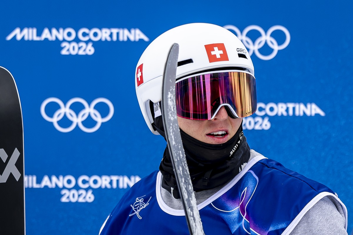 Andri Ragettli of Switzerland reacts during the men's Freestyle Skiing Freeski slopestyle final at the 2026 Olympic Winter Games in Livigno, Italy, on Tuesday, February 10, 2026. (KEYSTONE/Peter  ...
