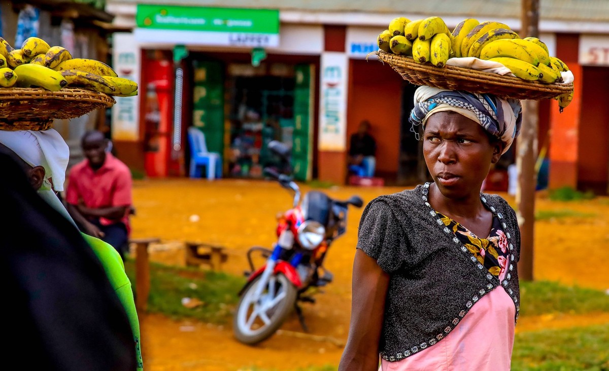 February 17, 2024, Siaya, KENYA: A street vendor sells bananas to passengers on board a bus service at Kodiaga Province in Kenya. Gem Constituency is an electoral constituency in Kenya. It is one of s ...