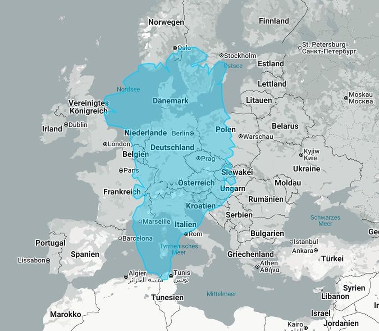 Grönland im Vergleich zu Europa