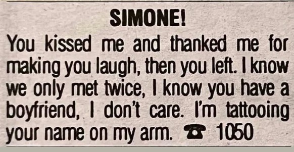 Long Lost Personals - Dating-Annoncen anno dazumal.

https://www.instagram.com/longlostpersonals/