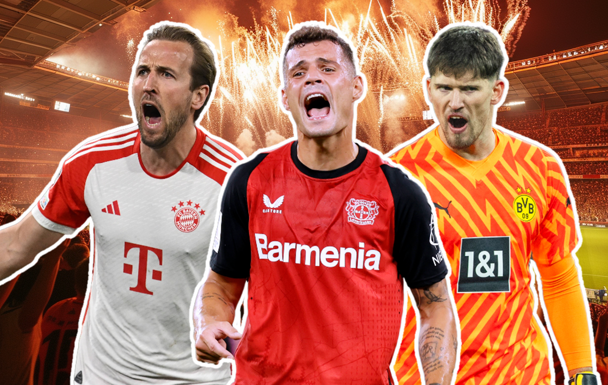Will Granit Xhakas Leverkusen den Titel verteidigen, muss es allen voran die Bayern um Harry Kane (l.) aber auch Gregor Kobels (r.) Dortmund hinter sich lassen.