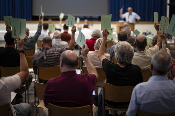 Die Stimmberechtigten heissen einen Bruttokredit fuer die praeventive Umsiedelung gut, aufgenommen an der Versammlung der Gemeinde Albula, am Donnerstag, 9. Juli 2026, in Tiefencastel. Das Dorf Brienz ...