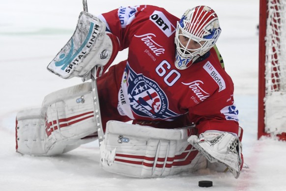 Torhueter Melvin Nyffeler von Rapperswil im zweiten Eishockey Spiel der Ligaqualifikation der National League zwischen dem EHC Kloten und den SC Rapperswil-Jona Lakers am Samstag, 14. April 2018, in R ...