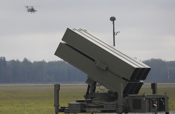 epa10209628 Spanish army air defence systems NASAMS simulates the defence during Ramstein Alloy exercise in Lielvarde Air Base, Latvia, 27 September 2022. NATO said Hungary, Germany, Czech Republic, I ...