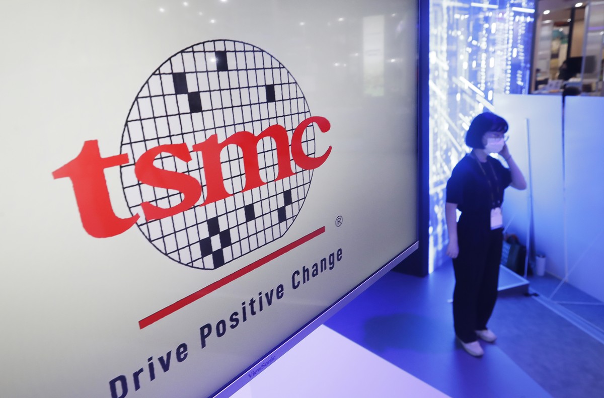 This photo shows the icon of TSMC (Taiwan Semiconductor Manufacturing Company) during the Taiwan Innotech Expo at the World Trade Center in Taipei, Taiwan, Friday, Oct. 14, 2022. (AP Photo/Chiang Ying ...