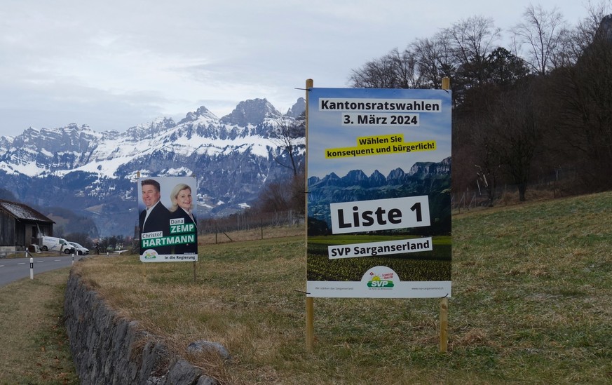 Wahlplakat für den Regierungsrat im Kanton St.Gallen von Christof Hartmann und Danuta Zemp, am 22. Januar 2024.