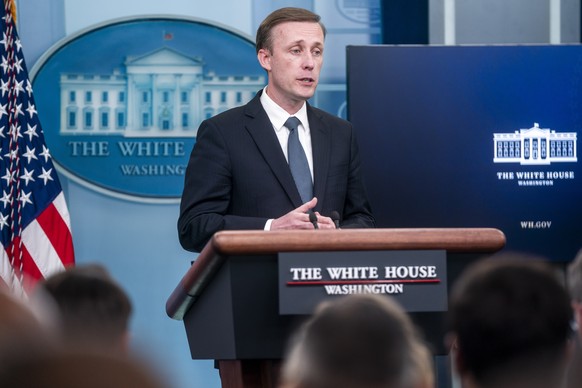 epa10065756 National Security Advisor Jake Sullivan responds to a question from the news media during the White House daily briefing at the White House in Washington, DC, USA 11 July 2022. Sullivan re ...