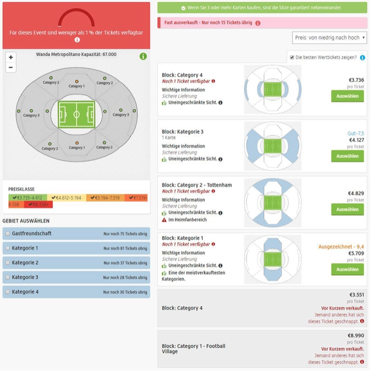 Viel Rot, viele Hinweise: Mitte Mai gab es auf Viagogo Tickets für das CL-Finale zu horrenden Preisen.