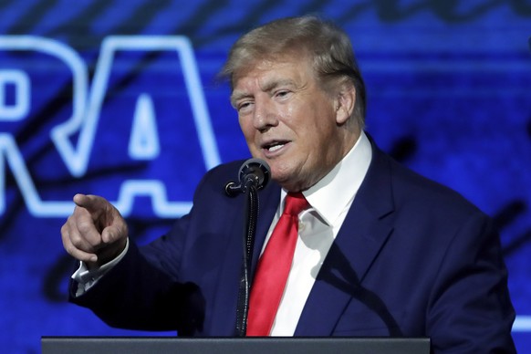 FILE - Former President Donald Trump speaks during the Leadership Forum at the National Rifle Association Annual Meeting, at the George R. Brown Convention Center, May 27, 2022, in Houston. New York&# ...