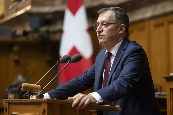 Roland Rino Buechel, SVP-SG, spricht waehrend der Fruehlingssession der Eidgenoessischen Raete, am Dienstag, 5. Maerz 2024 im Nationalrat in Bern. (KEYSTONE/Anthony Anex)