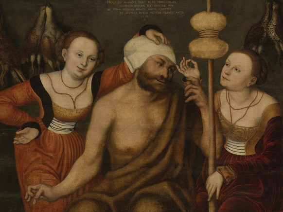 Lucas Cranach der Ältere und Werkstatt, um 1535–1538.
https://commons.wikimedia.org/wiki/File:Lucas_Cranach_I_-_Hercules_and_Omphale_-_Private_Collection_-_.jpg