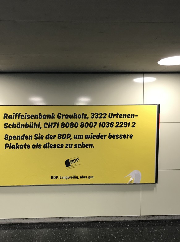 Die Parteien im Formtest: DÃ¼stere Aussichten fÃ¼r die BDP
Naja, wenn man so versucht WÃ¤hler zu gewinnen ist es nicht verwunderlich, wenn die Tendenz nach unten geht...