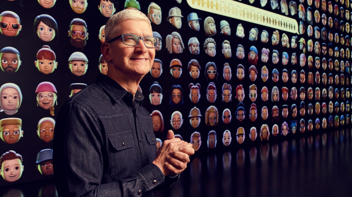 epa09253837 A handout photo made available by Apple showing Apple CEO Tim Cook greets millions of developers around the world at Apple's Worldwide Developers Conference at Apple Park in Cupertino ...