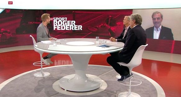 Sondersendung bei SRF mit Olivier Borer, Stefan Bürer, Berni Schär, und dem aus Schweden zugeschalteten Heinz Günthardt (v. l.).