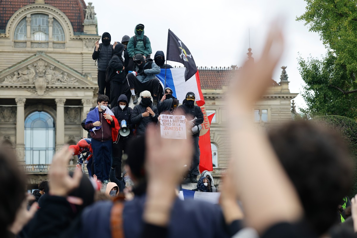 Protesters attend a demonstration against rising living costs in Strasbourg, France, Saturday, Oct. 24, 2026. (AP Photo/Jean-Francois Badias)
France Protests