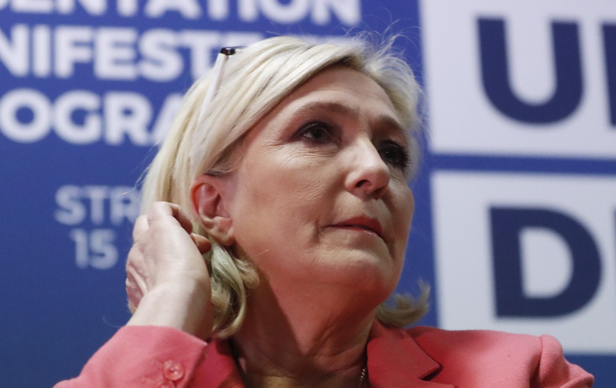 Far-right leader of the National Rally party Marine Le Pen, attends a media conference for the upcoming European elections next month in Strasbourg, eastern France, Monday, April 15, 2019. (AP Photo/J ...