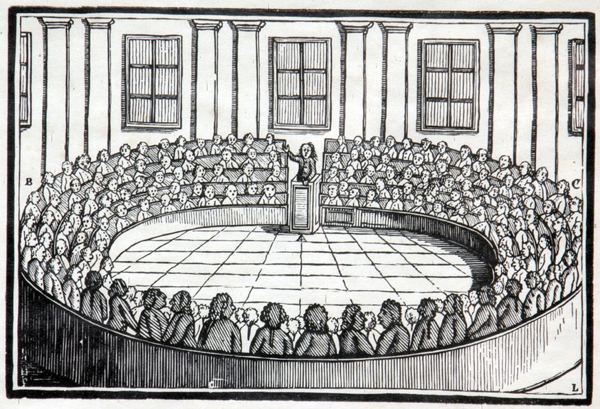 Die Helvetische Nationalversammlung bei ihrer ersten Sitzung am 12. April 1798 im Aarauer Rathaus.