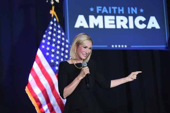 FILE - In this July 23, 2020, file photo,White House faith adviser Paula White-Cain speaks during an Evangelicals for Trump campaign event titled &quot;Praise, Prayer and Patriotism&quot; in Alpharett ...