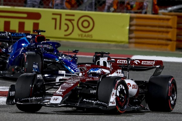 epa09838585 Finnish Formula One driver Valtteri Bottas of Alfa Romeo Racing ORLEN in action during the Formula One Grand Prix of Bahrain at the Bahrain International Circuit in Sakhir, Bahrain, 20 Mar ...