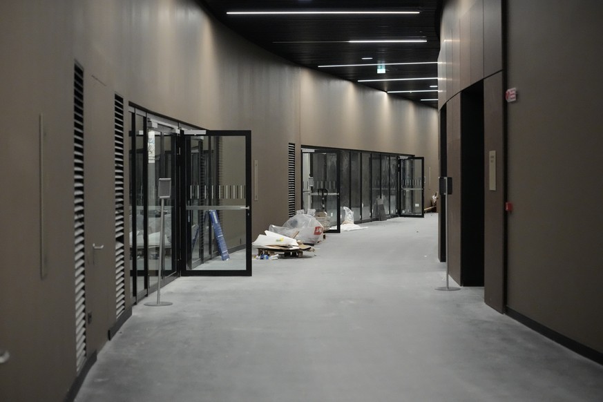 An interior corridor is seen under construction at the Santagiulia Ice Hockey Arena ahead of the Milano Cortina 2026 Winter Olympics in Milan, Italy, Tuesday, Feb. 3, 2026. (AP Photo/Hassan Ammar)
Mil ...