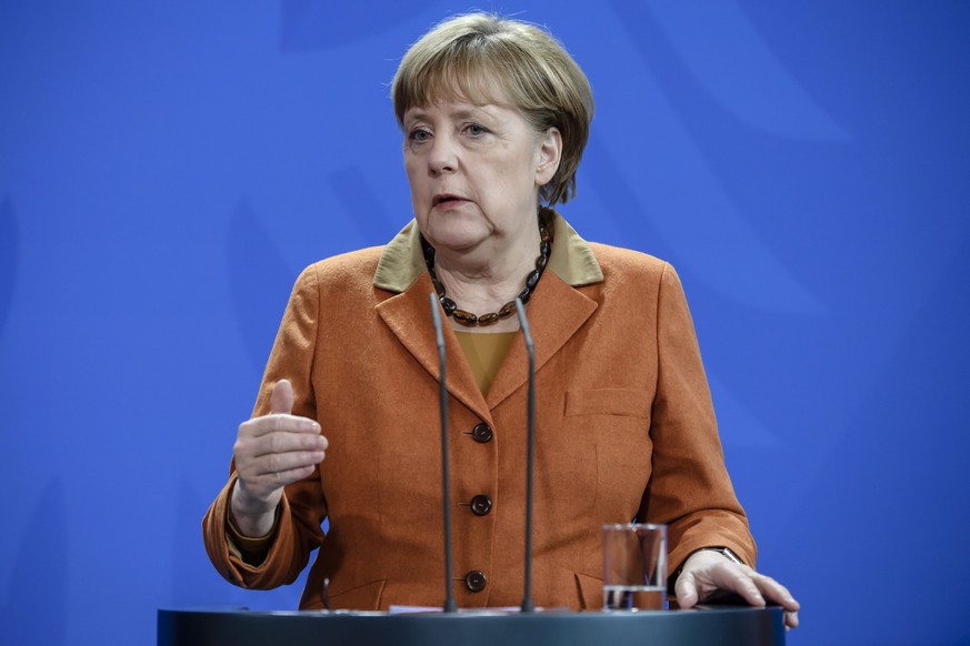 epa05727603 German Chancellor Angela Merkel speaks during a joint news conference with Italy&#039;s Prime Minister Paolo Gentiloni (not pictured) following their meeting within Gentiloni&#039;s state  ...