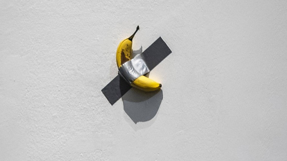 December 5, 2021, Beijing, Hebei, China: Banana taped to the wall at Maurizio Cattelan