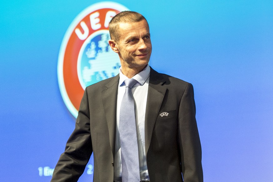 UEFA president Aleksander Ceferin arrives at the press conference after the meeting of the UEFA Executive Committee at the UEFA Headquarters, in Nyon, Switzerland, Friday, December 9, 2016. (KEYSTONE/ ...
