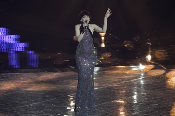 Manika Liu from Lithuania singing Sentimentai performs during rehearsals at the Eurovision Song Contest in Turin, Italy, Monday, May 9, 2022. (AP Photo/Luca Bruno)