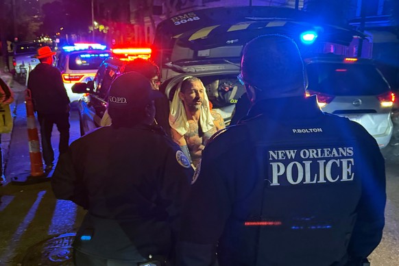 CORRECTS TO FEB. 17, NOT 18 - In this photo provided by entertainer Jeffrey Damnit, actor Shia LaBeouf is taken into police custody in New Orleans on Tuesday, Feb. 17, 2026, after allegedly hitting mu ...