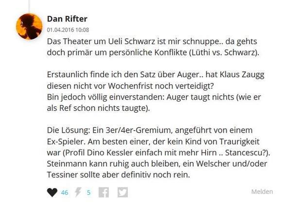 Einzelrichter Reto Steinmann wirft das Handtuch: Das Theater wird aber garantiert weitergehen
Stancescu? .. OK :-)