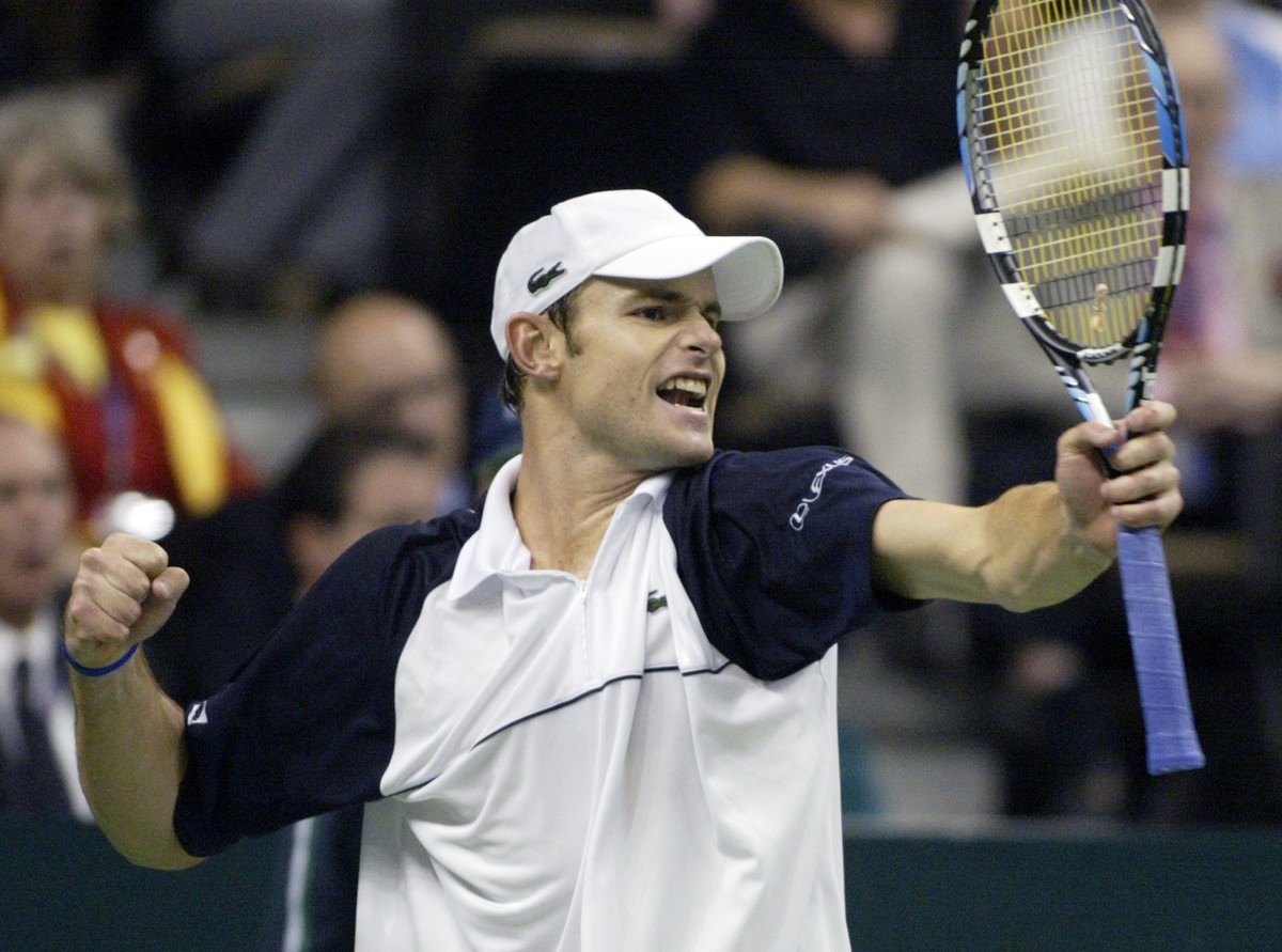 FILE - In this April 6, 2007, file photo, Andy Roddick reacts after winning a point during his Davis Cup World Group quarterfinal tennis match against Spain's Fernando Verdasco, in Winston-Salem, ...