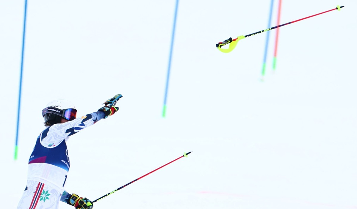 epa12746696 Atle Lie McGrath of Norway drops out during the 2nd run of the Men's Slalom of the Alpine Skiing competitions at the Milano Cortina 2026 Winter Olympic Games, Stelvio ski centre in Bo ...