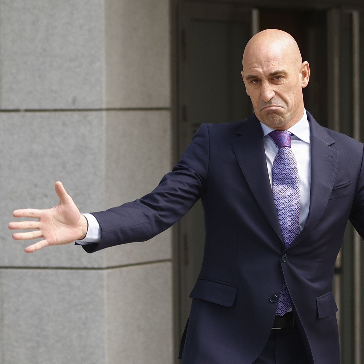 epa11347209 Luis Rubiales (L), former president of the Spanish Soccer Federation (RFEF), (L) and his lawyer Olga Tubau leave Spain's National Court in Madrid, Spain, 17 May 2024. Rubiales was sum ...