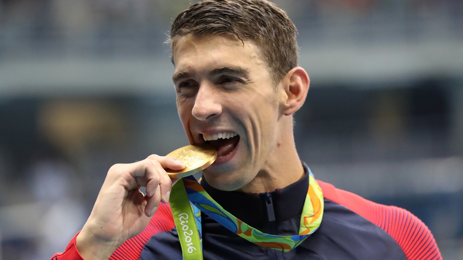 United States&#039; Michael Phelps celebrates winning the gold medal in the men&#039;s 4x200-meter freestyle relay during the swimming competitions at the 2016 Summer Olympics, Wednesday, Aug. 10, 201 ...