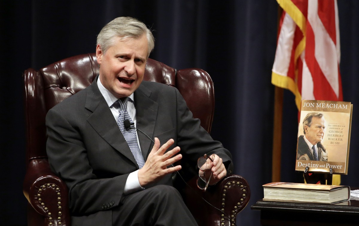 Author Jon Meacham speaks during an event at Texas A&amp;M University to launch his latest book "Destiny and Power: The American Odyssey of George Herbert Walker Bush" Monday, Nov. 9, 2015,  ...