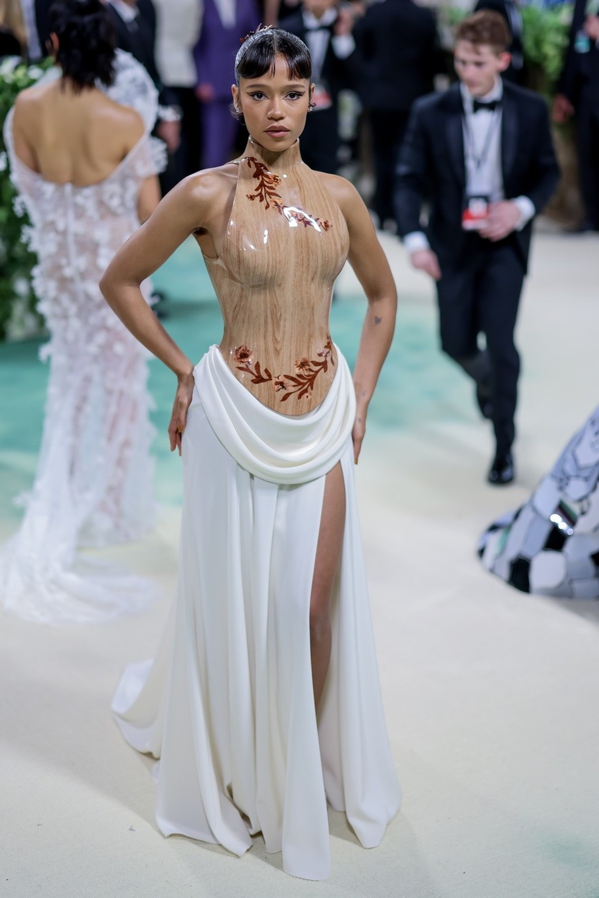 epa11323409 Taylor Russell arrives at the red carpet for the 2024 Met Gala, the annual benefit for the Metropolitan Museum of Art's Costume Institute, in New York, New York, USA, 06 May 2024. The ...