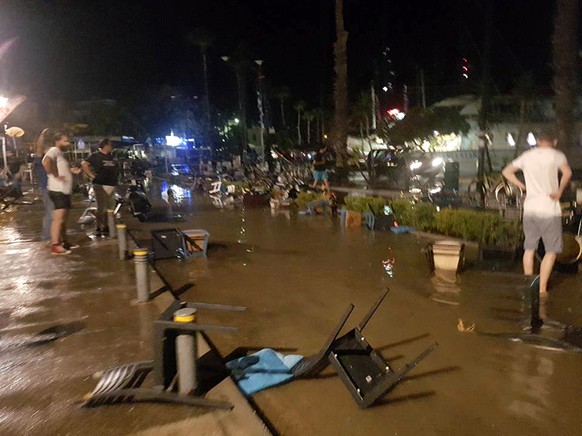 Damage and flooding are seen on a coastal road following a strong earthquake on the Greek island of Kos early Friday, July 21, 2017. A powerful earthquake struck Turkey&#039;s Aegean coast and nearby  ...