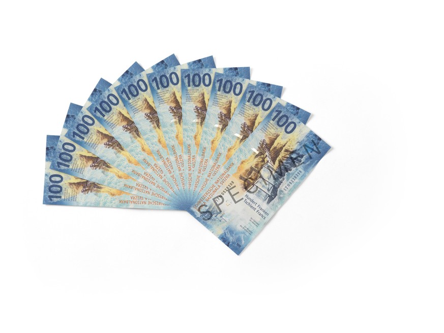 Notenfächer 100-Franken-Note, RS, Specimen