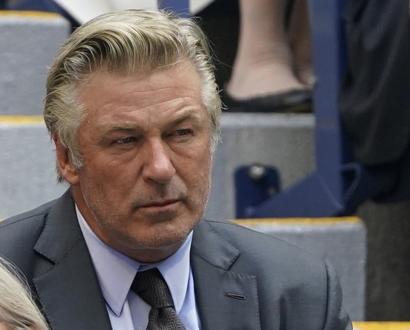 FILE - In this Sunday, Sept. 12, 2021, photo Alec Baldwin watches the men&#039;s singles final of the US Open tennis championships in New York. A prop firearm discharged by veteran actor Alec Baldwin, ...