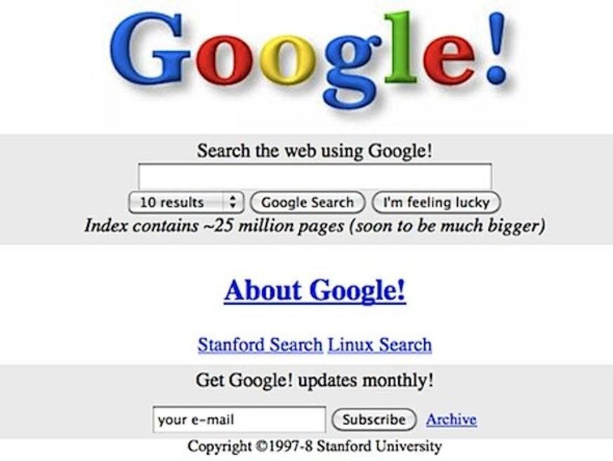 Die Google-Suchseite von 1998.