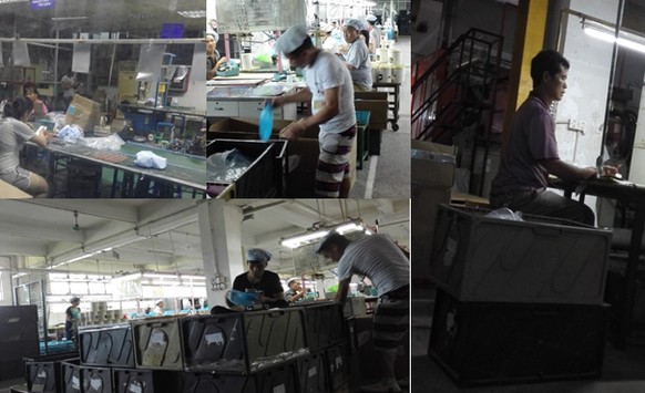 Chinesische Arbeiter beim Herstellen von Disney-Produkten in der Zhen-Yang-Fabrik in Guangdong.