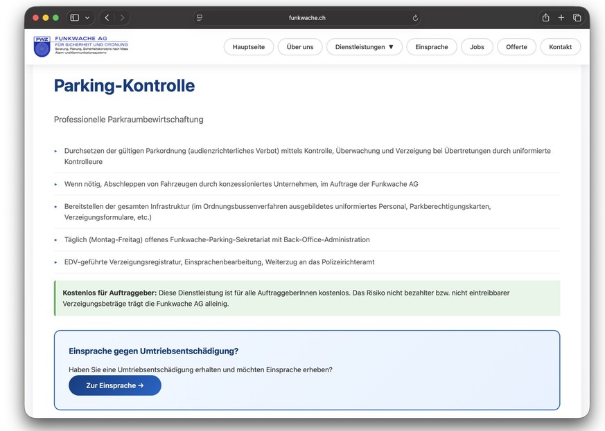 Website der Funkwache AG, Screenshot: 22. Mai 2026