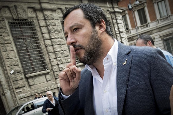 epa06725507 Leader of Lega party Matteo Salvini talks to the media after meeting with Five-Star Movement (M5S) leader Luigi Di Maio (not pictured) in Rome, Italy, 10 May 2018.
The leader of the 5 Sta ...