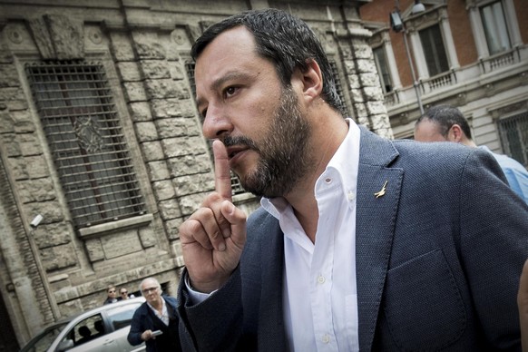 epa06725507 Leader of Lega party Matteo Salvini talks to the media after meeting with Five-Star Movement (M5S) leader Luigi Di Maio (not pictured) in Rome, Italy, 10 May 2018.
The leader of the 5 Sta ...