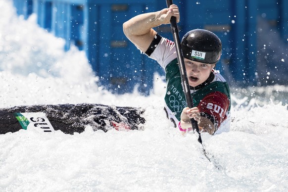 Naemi Braendle of Switzerland competes in the women&#039;s Canoe slalom semifinals at the 2020 Tokyo Summer Olympics in Tokyo, Japan, on Tuesday, July 27, 2021. (KEYSTONE/Peter Klaunzer)