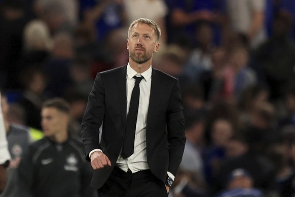 FILE - Chelsea Manager Graham Potter watches during the champions League soccer match between Chelsea and Red Bull Salzburg at the Stamford Bridge in London, England, in London , England, Wednesday, S ...