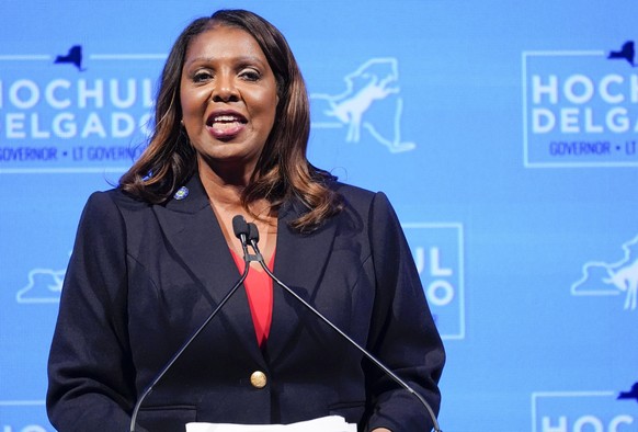 FILE - New York Attorney General Letitia James addresses supporters on election night for Gov.  Kathy Hochul, November 8, 2022, in New York.  A house committee is about to six years D…