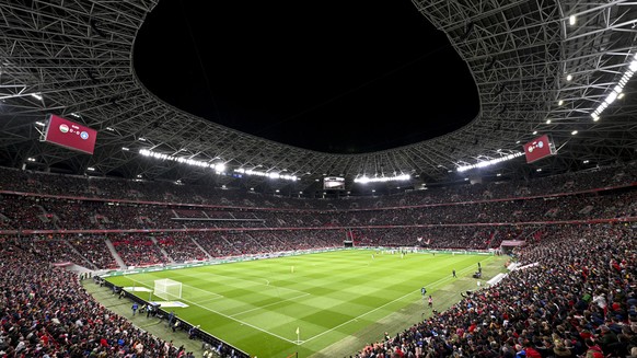 Interior view of the Puskas Arena stadium during an international friendly soccer match between Hungary and Kosovo in Budapest, Hungary, Tuesday, March 26, 2024. (Tibor Illyes/MTI via AP)