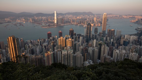 epa05794554 A general view of commercial and residential buildings as seen from Victoria Peak in Hong Kong, China, 15 February 2017. The city skyline on the Hong Kong island side features a dense conc ...